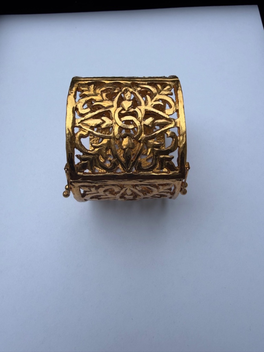 CHANEL Gold Filigree Hinged Cuff Bracelet